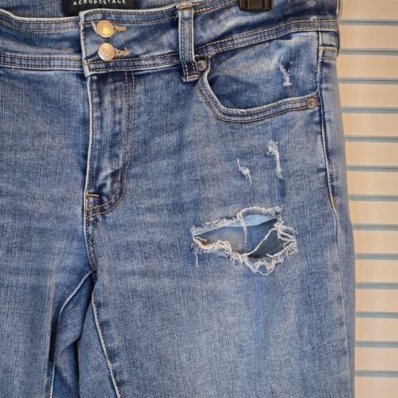 Aeropostale Cassie Distressed Super Low Rise Flare Blue Jeans Size 10 REG - Picture 2 of 8